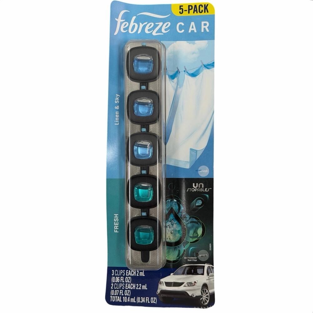 Febreze Air Freshener Car Vent Clips Assortment, 5 Count (Linen & Sky + Fresh)
